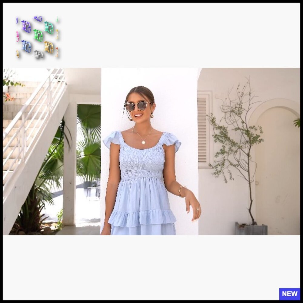 Boho Smocked Ruffle Babydoll Mini Dress Casual Summer Swing Beach - Picture 5 of 7